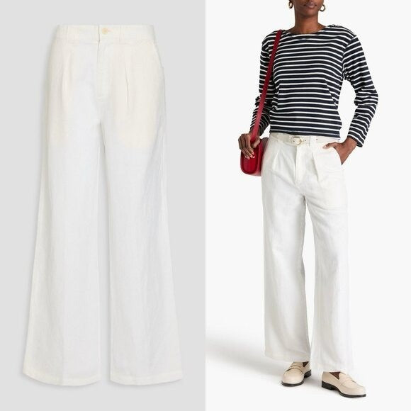 Alex Mill NEW Madeline Cream Pleat Twill Linen Blend Wide Leg Trouser Size 2